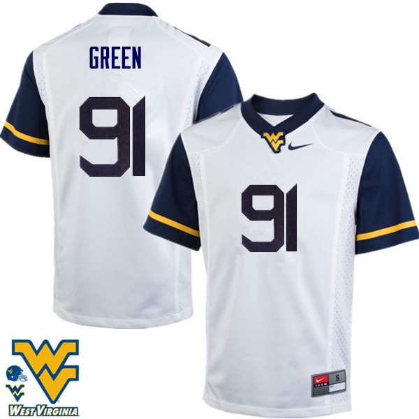 NCAA Men's Nate Green West Virginia Mountaineers White #91 Nike Stitched Football College Authentic Jersey YU23I06WU